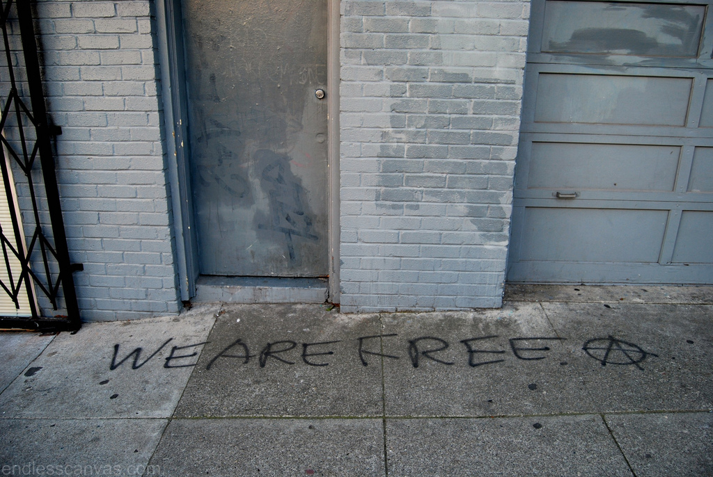 We Are Free Anarchist Graffiti. 